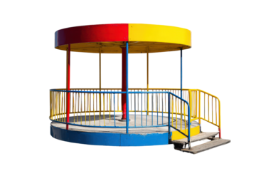 Colorful childrens merry go round playground equipment isolated on white.