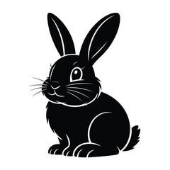 Cute black bunny rabbit sitting and looking forward