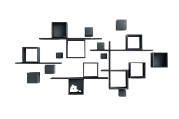 Contemporary Geometric Floating Shelf with Square Boxes.