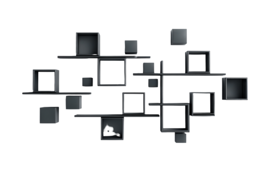 Contemporary Geometric Floating Shelf with Square Boxes.