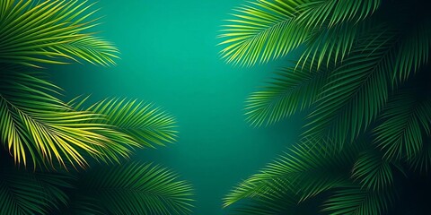Dark teal tropical background with lush palm branches, creating a vibrant, exotic feel,  vibrant,   pattern