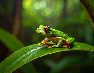 Fototapeta premium Green frog on a leaf