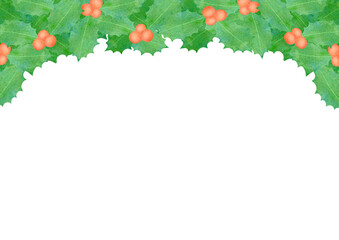 Obraz premium ヒイラギと赤い実の水彩クリスマス背景パターン