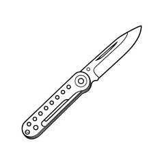 Hand drawn illustration of a folding pocket knife on white background