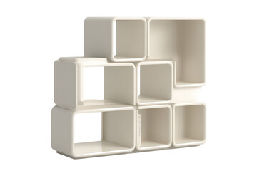 Modern empty white modular cube shelving unit isolated.