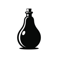 Simple black silhouette of a pear shaped glass bottle with cork