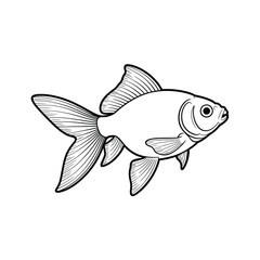 Hand drawn black and white illustration of a goldfish