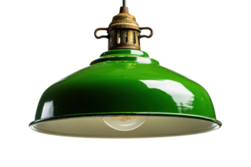 Vintage green enamel pendant lamp with brass fixture.