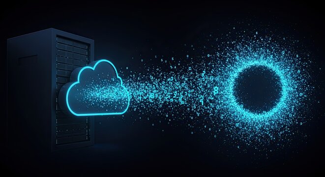 Abstract Cloud Computing with Server on Dark Background