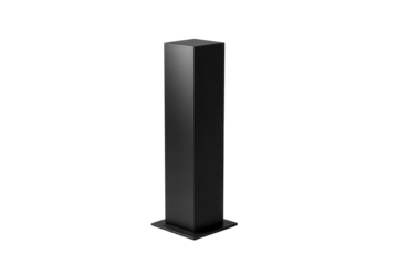 Modern minimalist black rectangular pillar on a square base.