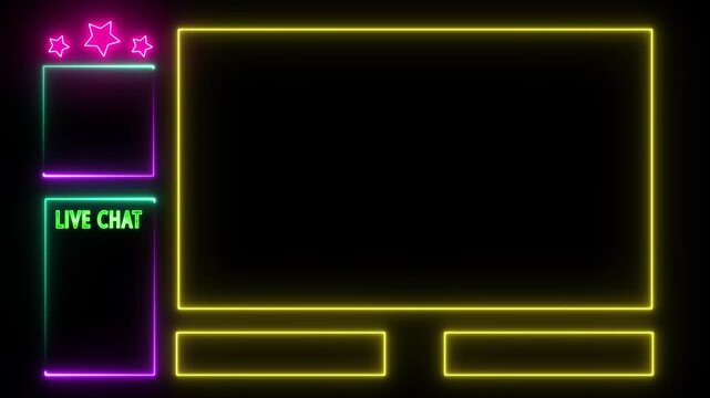 Neon streaming overlay with Live Chat. Intermission Stream Overlay Animated, Neon Sign looping facecam and chat for live streaming, Intermission Stream Overlay Animation
