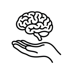 Hand holding a stylized brain icon representing care and knowledge