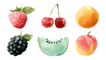Fresh and Colorful Watercolor Fruit Illustration Set on Transparent Background