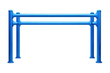 Blue metal parallel bars for outdoor fitness isolated on a white background.