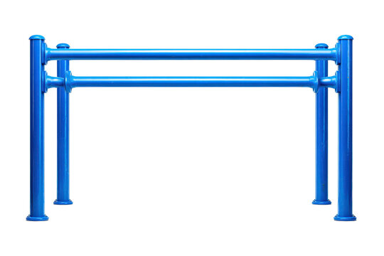 Blue metal parallel bars for outdoor fitness isolated on a white background.