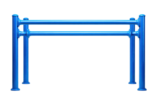 Blue metal parallel bars for outdoor fitness isolated on a white background.