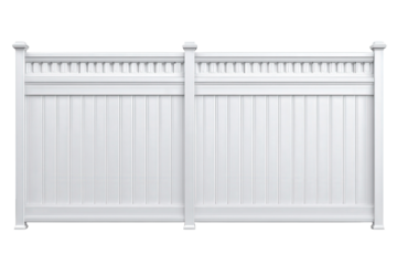 White vinyl privacy fence section with decorative top isolated.