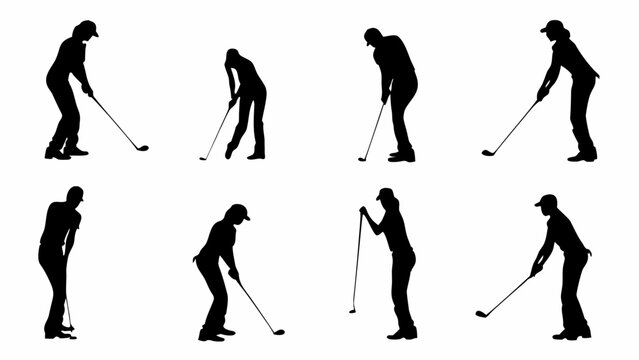 Diverse golfers swing clubs demonstrating athletic grace and precision on the green