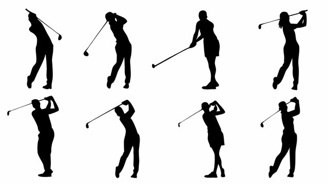 Dynamic golf swing silhouettes capture athletic motion and sport passion for dynamic designs
