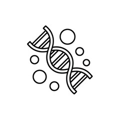 Stylized black and white illustration of a dna double helix with bubbles