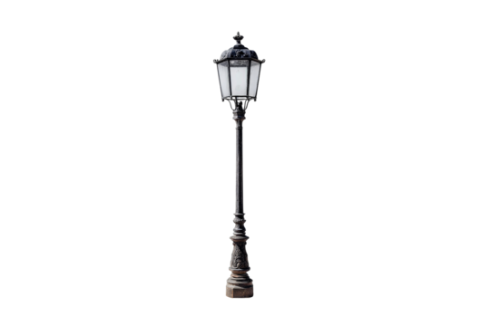 Vintage ornate street lamppost isolated on a white background.