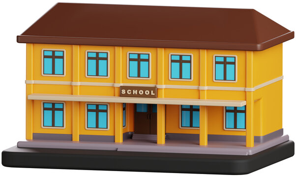 Cartoon Style School Building Illustration