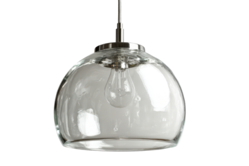 Modern clear glass dome pendant lamp hanging isolated.