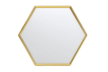 Elegant hexagonal wall mirror with a thin gold frame.