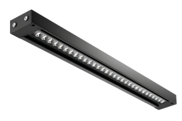 Modern black linear LED light bar fixture isolated.