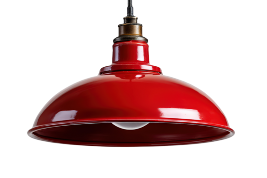 Classic Red Industrial Style Ceiling Light Fixture on White.