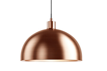 Stylish Copper Dome Hanging Light Fixture on White Background.