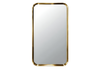 Elegant rectangular wall mirror with rounded corners and a golden frame.