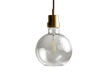 A single clear glass globe light bulb with a brass socket.