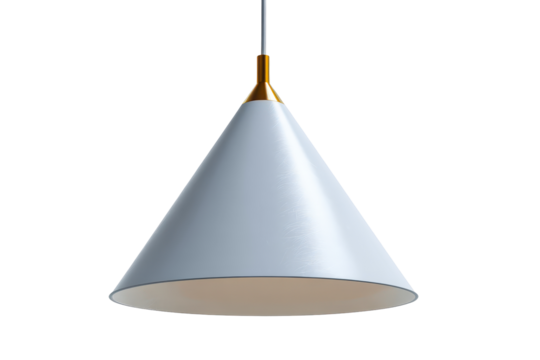 Modern conical pendant lamp with gold accent isolated on white.