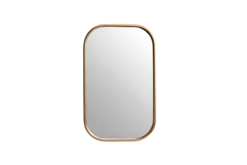 Elegant rectangular wall mirror with rounded corners and gold frame.