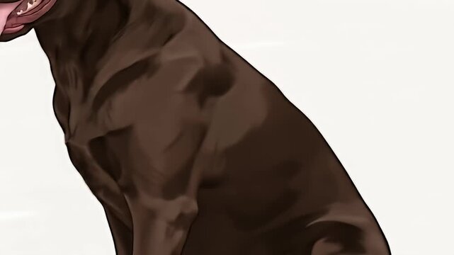 A cartoon rendering of a chocolate labrador retriever sitting against a white background