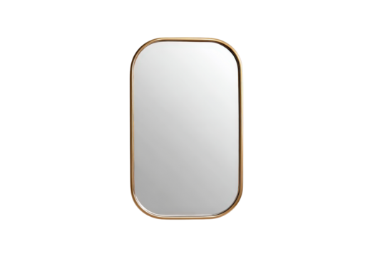 Elegant rectangular wall mirror with rounded corners and gold frame. - Powered by Adobe