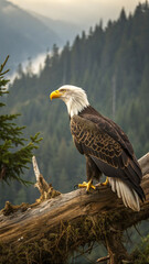 Bald eagle perched on mossy log bird wildlife