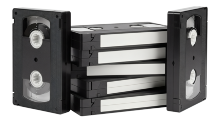 Stack of Vintage VHS Tapes on White Background, Retro Video Cassettes..old school design. Clipping path.