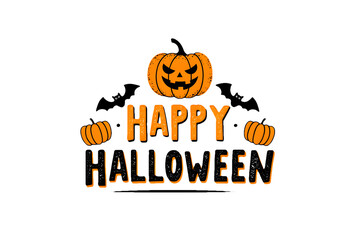 Happy halloween vector illustration isolated on transparent background with pumpkins and bats decoration