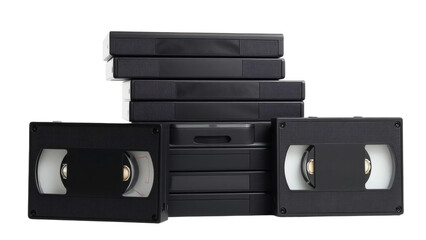 Obraz premium Stack of Vintage VHS Tapes on White Background, Retro Video Cassettes..old school design. Clipping path.
