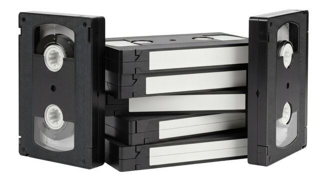 Stack of Vintage VHS Tapes on White Background, Retro Video Cassettes..old school design. Clipping path.