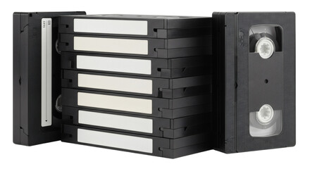 Obraz premium Stack of Vintage VHS Tapes on White Background, Retro Video Cassettes..old school design. Clipping path.