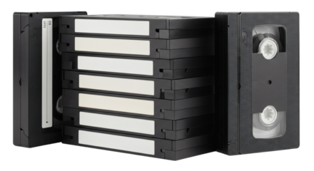 Stack of Vintage VHS Tapes on White Background, Retro Video Cassettes..old school design. Clipping path.