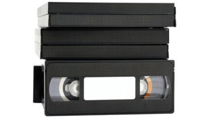 Stack of Vintage VHS Tapes on White Background, Retro Video Cassettes..old school design. Clipping path.