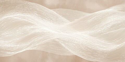 Obraz premium white wave lines on a beige background, minimalist design, inspired by traditional Chinese art.