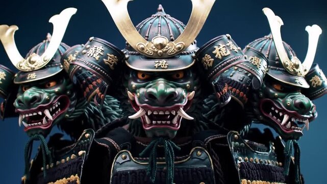 fierce traditional samurai warrior helmets battle armor