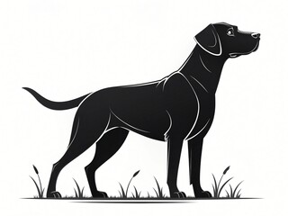 Obraz premium Elegant Black Labrador Retriever Silhouette Standing in Grass Canine Profile Illustration