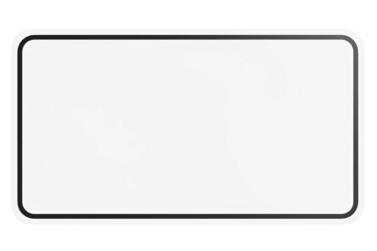 Blank rectangular street sign with black border and rounded corners isolated on a transparent background