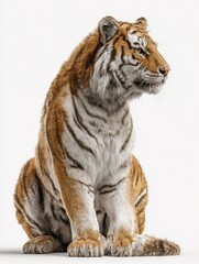 Obraz premium Digital Render of a Seated Tiger Orange and White Pointillist Style